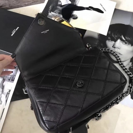 Saint Laurent Medium College Bag In Black Matelasse Leather