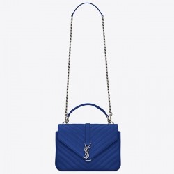 Saint Laurent Medium College Bag In Blue Goatskin Leather