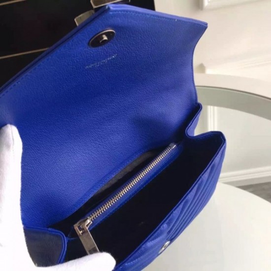 Saint Laurent Medium College Bag In Blue Goatskin Leather