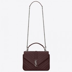 Saint Laurent Medium College Bag In Bordeaux Goatskin Leather