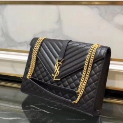 Saint Laurent Envelope Large Bag In Black Grained Leather