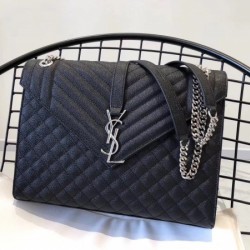 Saint Laurent Envelope Large Bag In Noir Grained Leather