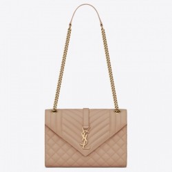 Saint Laurent Medium Envelope Bag In Beige Grained Leather