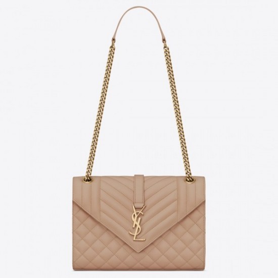 Saint Laurent Medium Envelope Bag In Beige Grained Leather