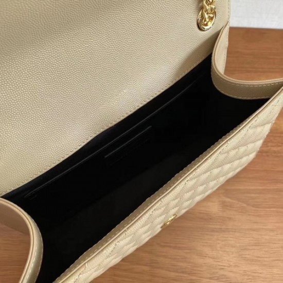 Saint Laurent Medium Envelope Bag In Beige Grained Leather