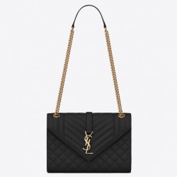 Saint Laurent Medium Envelope Bag In Black Grained Leather