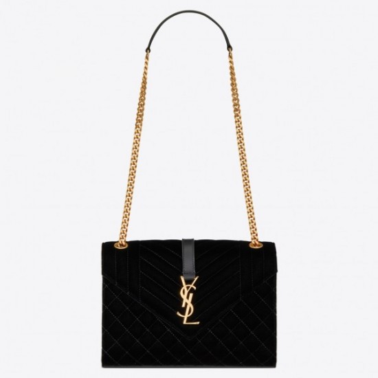 Saint Laurent Medium Envelope Bag In Black Suede