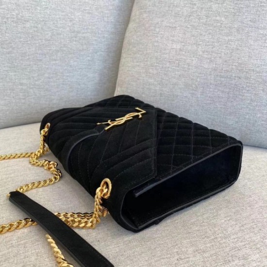 Saint Laurent Medium Envelope Bag In Black Suede