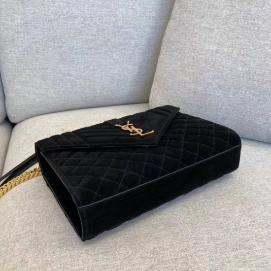 Saint Laurent Medium Envelope Bag In Black Suede