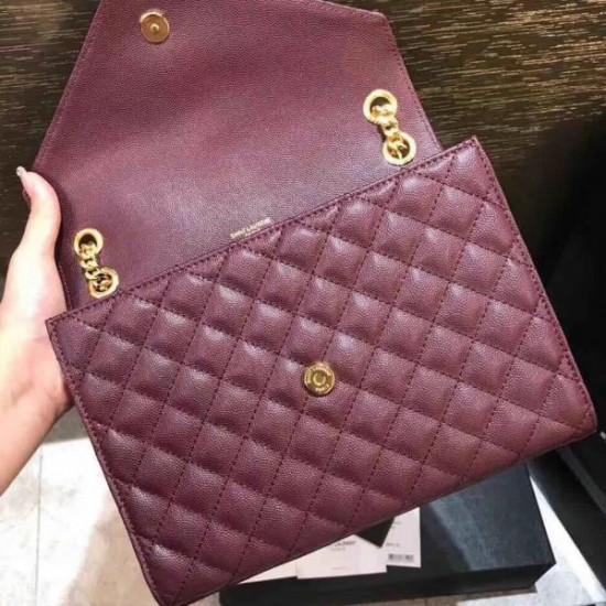 Saint Laurent Medium Envelope Bag In Bordeaux Grained Leather