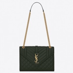 Saint Laurent Medium Envelope Bag In Dark Green Grained Leather