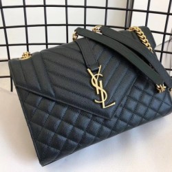 Saint Laurent Medium Envelope Bag In Dark Green Grained Leather