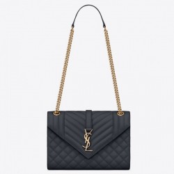 Saint Laurent Medium Envelope Bag In Navy Blue Grained Leather