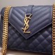 Saint Laurent Medium Envelope Bag In Navy Blue Grained Leather