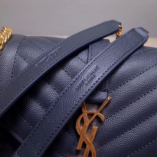 Saint Laurent Medium Envelope Bag In Navy Blue Grained Leather