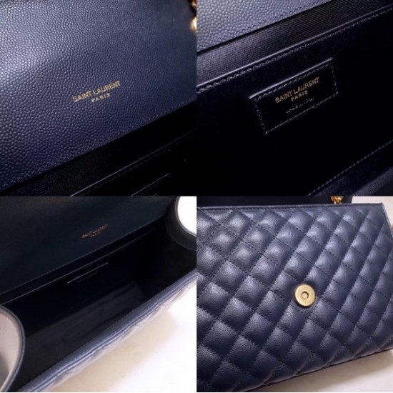 Saint Laurent Medium Envelope Bag In Navy Blue Grained Leather