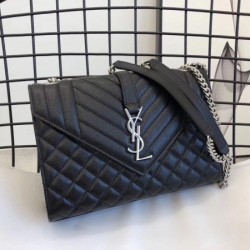 Saint Laurent Medium Envelope Bag In Noir Grained Leather