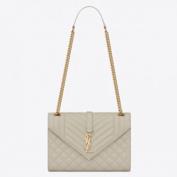 Saint Laurent Medium Envelope Bag In White Grained Leather