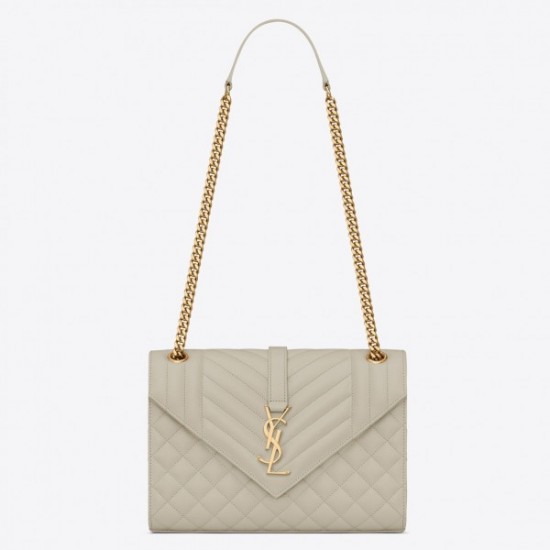 Saint Laurent Medium Envelope Bag In White Grained Leather