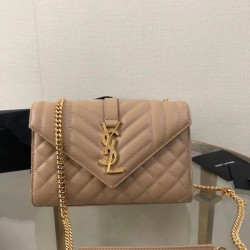 Saint Laurent Small Envelope Bag In Beige Grained Leather