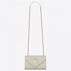 Saint Laurent Small Envelope Bag In White Grained Leather