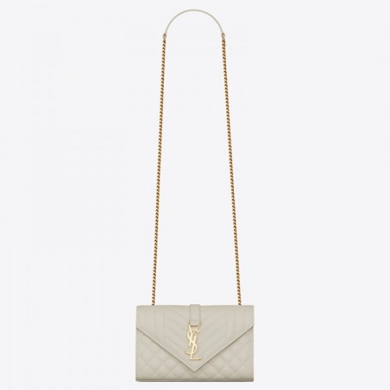 Saint Laurent Small Envelope Bag In White Grained Leather