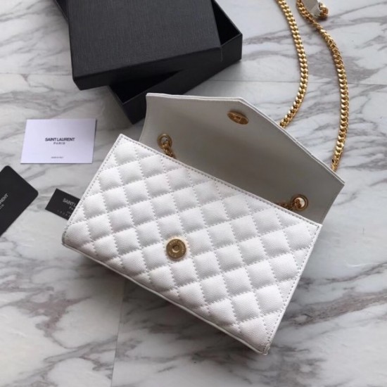 Saint Laurent Small Envelope Bag In White Grained Leather