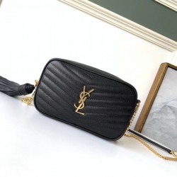 Saint Laurent Lou Mini Bag In Black Grained Leather