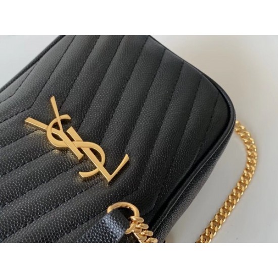 Saint Laurent Lou Mini Bag In Black Grained Leather