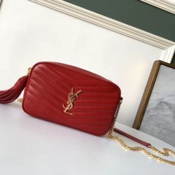 Saint Laurent Lou Mini Bag In Red Grained Leather