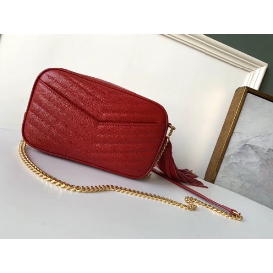 Saint Laurent Lou Mini Bag In Red Grained Leather