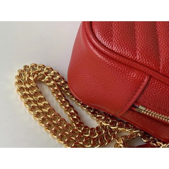 Saint Laurent Lou Mini Bag In Red Grained Leather