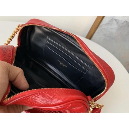 Saint Laurent Lou Mini Bag In Red Grained Leather