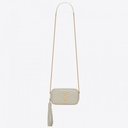 Saint Laurent Lou Mini Bag In White Grained Leather