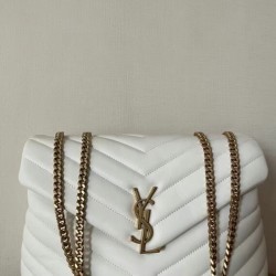 Saint Laurent Loulou Medium Bag In White Matelasse Leather