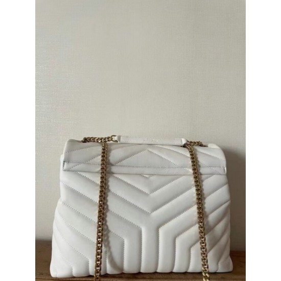 Saint Laurent Loulou Medium Bag In White Matelasse Leather