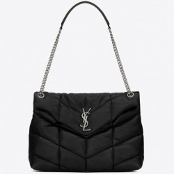 Saint Laurent Loulou Puffer Medium Bag In Black Lambskin