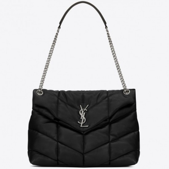 Saint Laurent Loulou Puffer Medium Bag In Black Lambskin