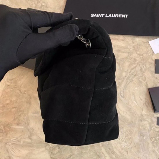 Saint Laurent Loulou Puffer Medium Bag In Black Suede