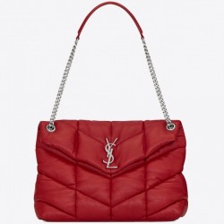 Saint Laurent Loulou Puffer Medium Bag In Red Lambskin