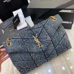 Saint Laurent Loulou Puffer Medium Bag In Vintage Denim