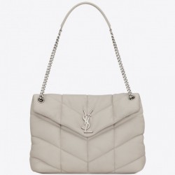 Saint Laurent Loulou Puffer Medium Bag In White Lambskin