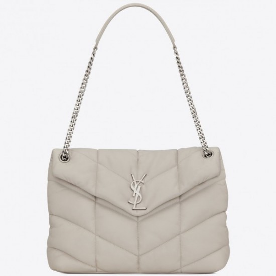 Saint Laurent Loulou Puffer Medium Bag In White Lambskin