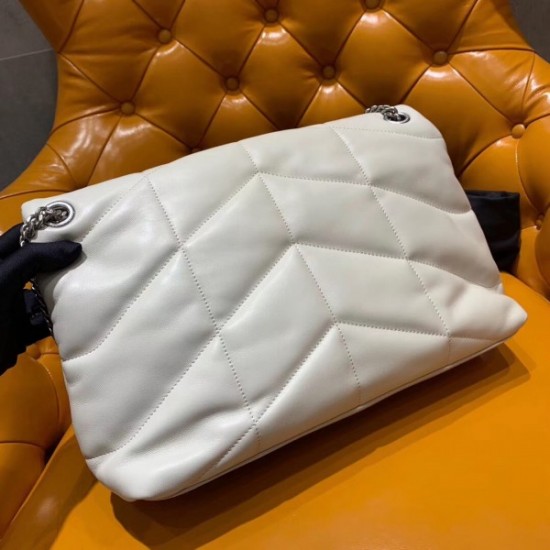 Saint Laurent Loulou Puffer Medium Bag In White Lambskin