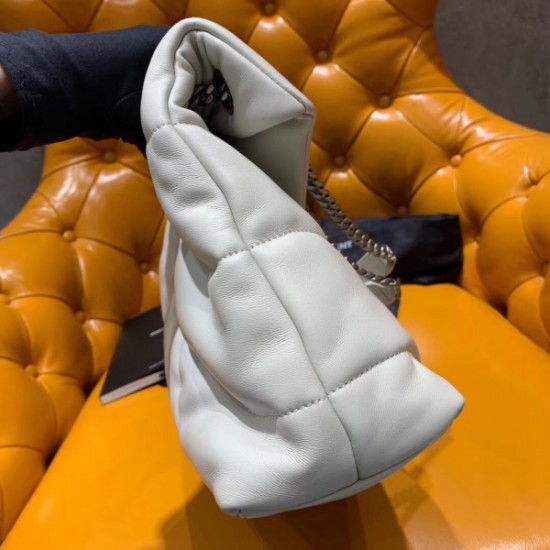 Saint Laurent Loulou Puffer Medium Bag In White Lambskin