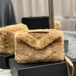 Saint Laurent Loulou Puffer Small Bag In Beige Shearling