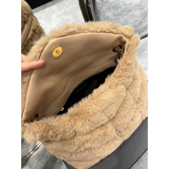 Saint Laurent Loulou Puffer Small Bag In Beige Shearling