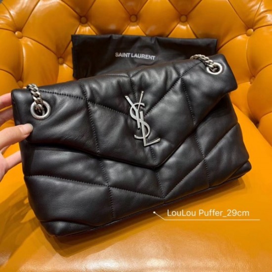 Saint Laurent Loulou Puffer Small Bag In Black Lambskin