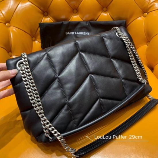 Saint Laurent Loulou Puffer Small Bag In Black Lambskin