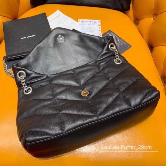 Saint Laurent Loulou Puffer Small Bag In Black Lambskin